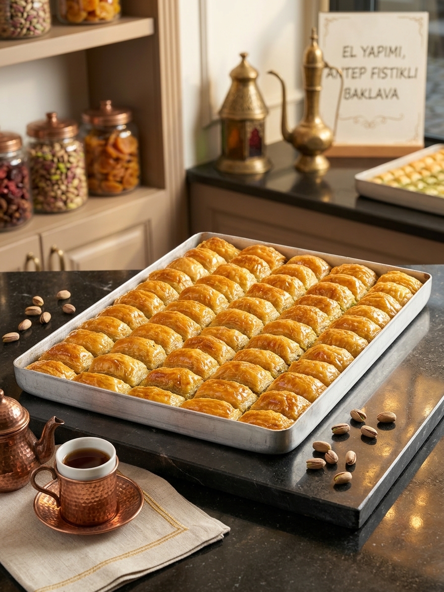 Taze fıstıklı baklava tepsisi